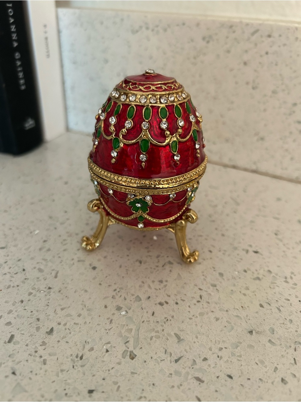 Fabergé Style Red Enamel Hinged Trinket Ring Box